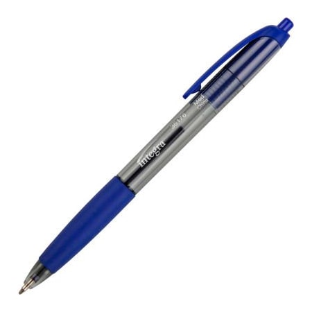 Integra Integra Rubber Grip Retractable Pen, Non-Refillable, Medium, Blue Barrel/Ink, Dozen 36176